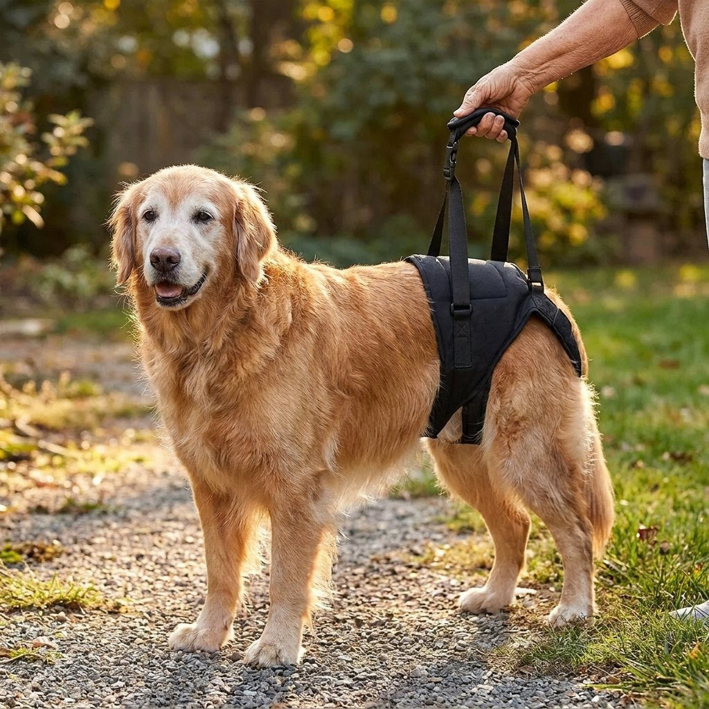 Senior dog supported by GrandPaw sling