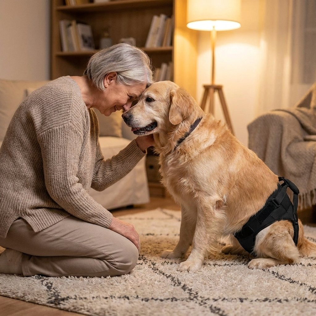 Owner and senior dog